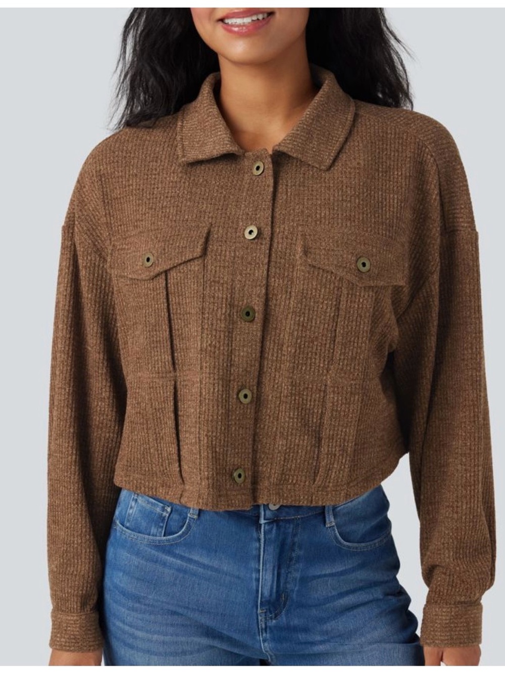 HALARA Long Sleeve Knit Waffle Jacket